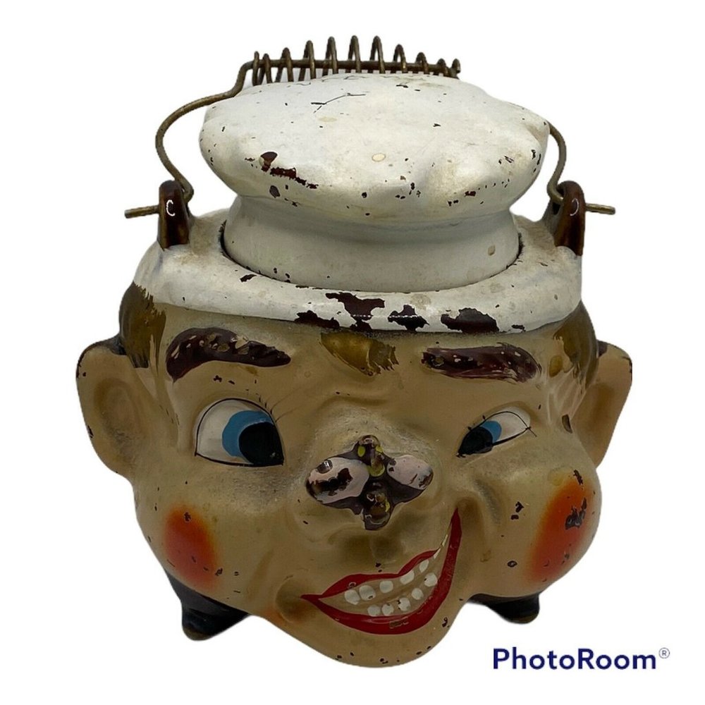 Rare Tilso Sugar Bowl  w/ Lid & Wire Bail Handle‎ Chef w/ Bee On Nose, Japan HTF